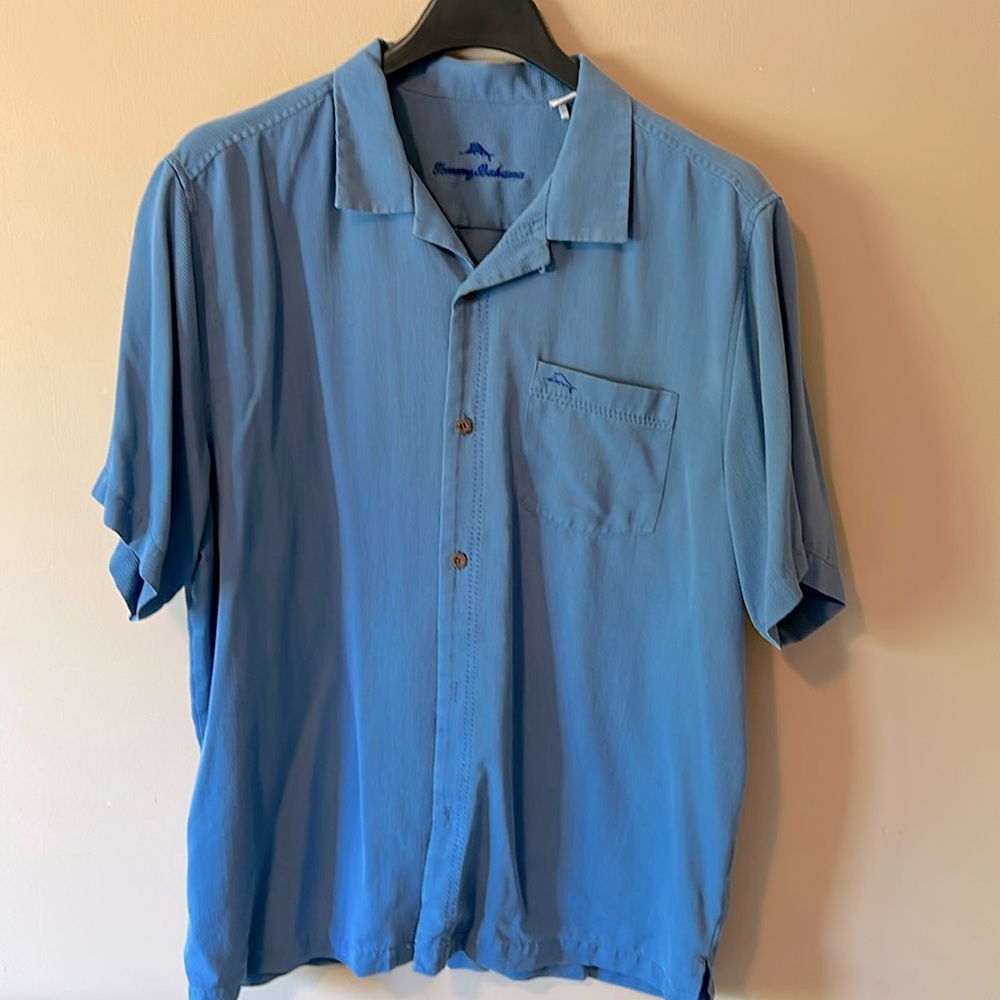 Tommy Bahama Men's Blue Short Sleeve 70% Silk Summer Shirt Size XL